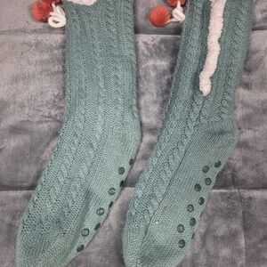 Cozy Green Knit Slipper Socks